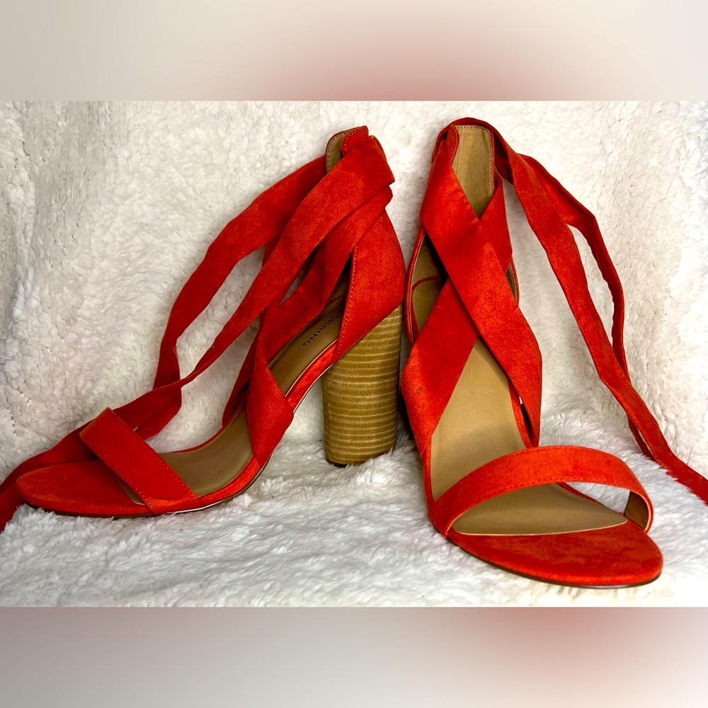 Call It Spring Orange Wrap Around Sandal Heels